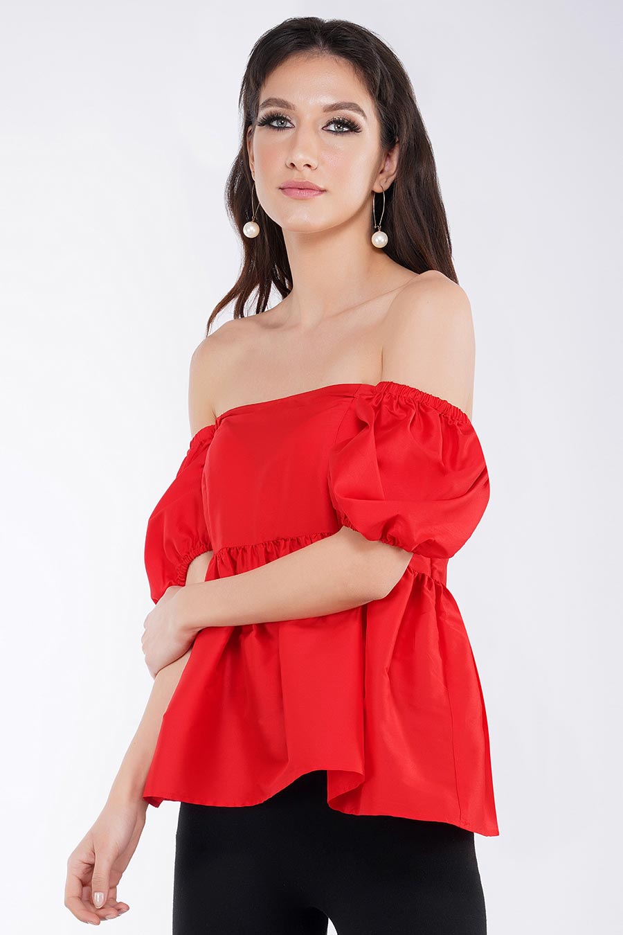 Red 2-Way Balloon Sleeves Top