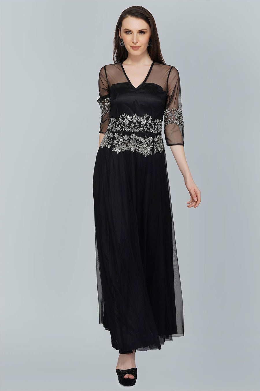 Embellished Black Gown Dress
