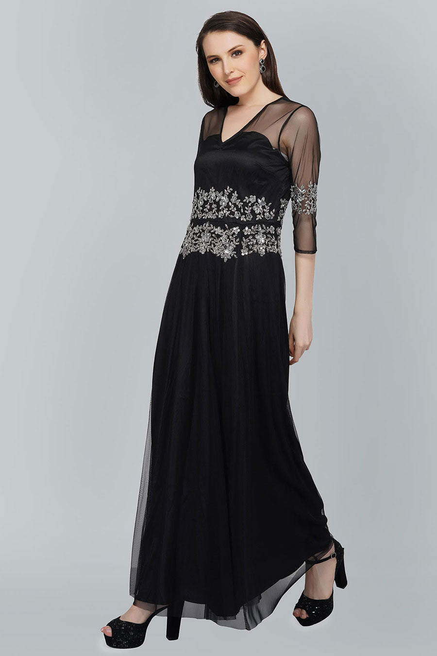 Embellished Black Gown Dress