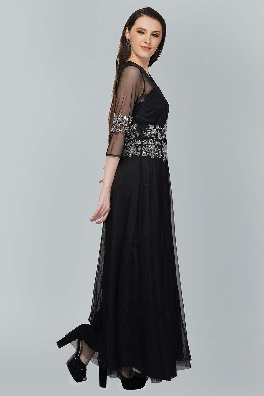 Embellished Black Gown Dress