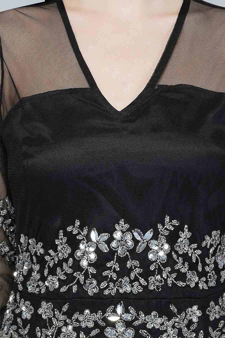 Embellished Black Gown Dress