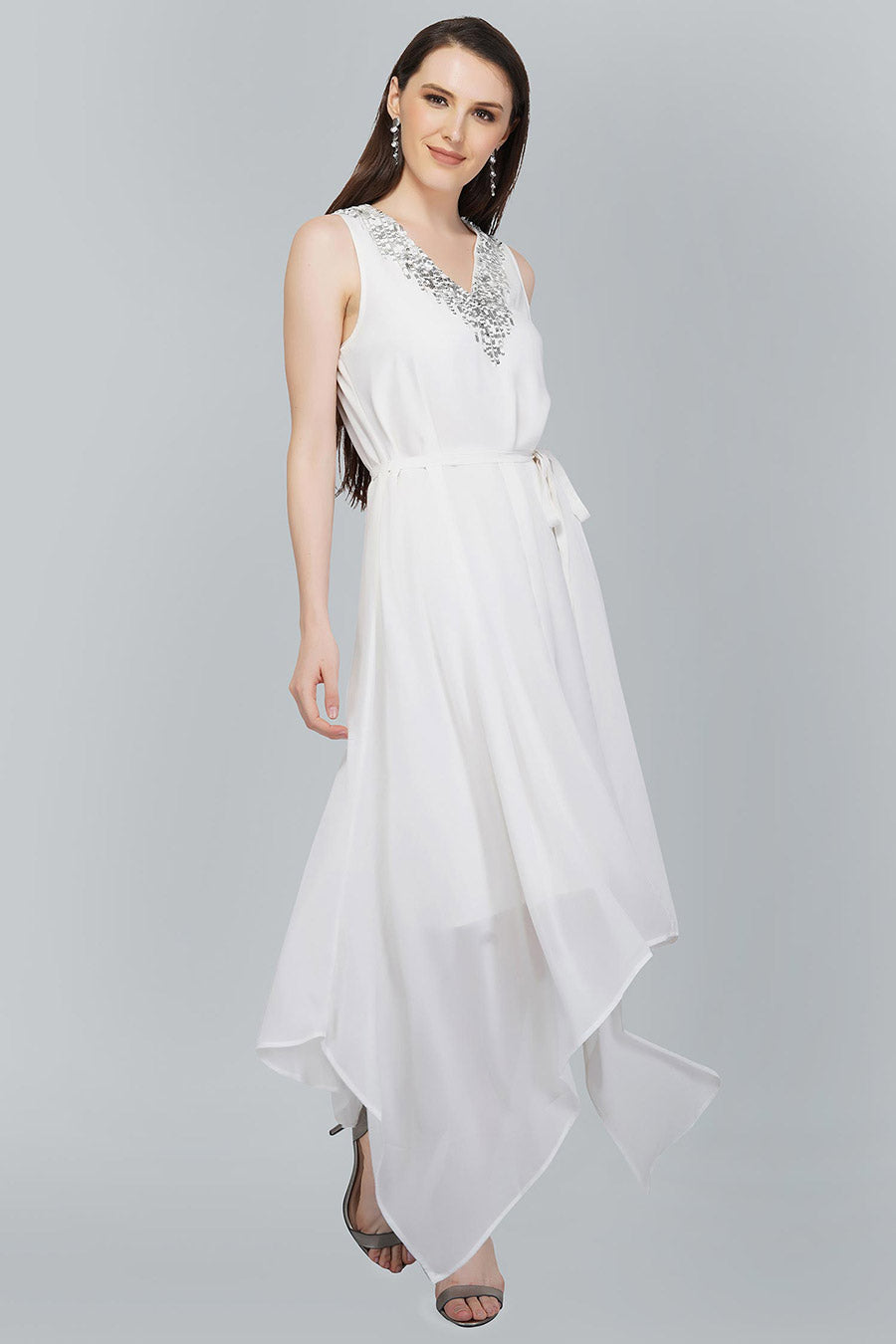 Embellished Handkerchief White Dress