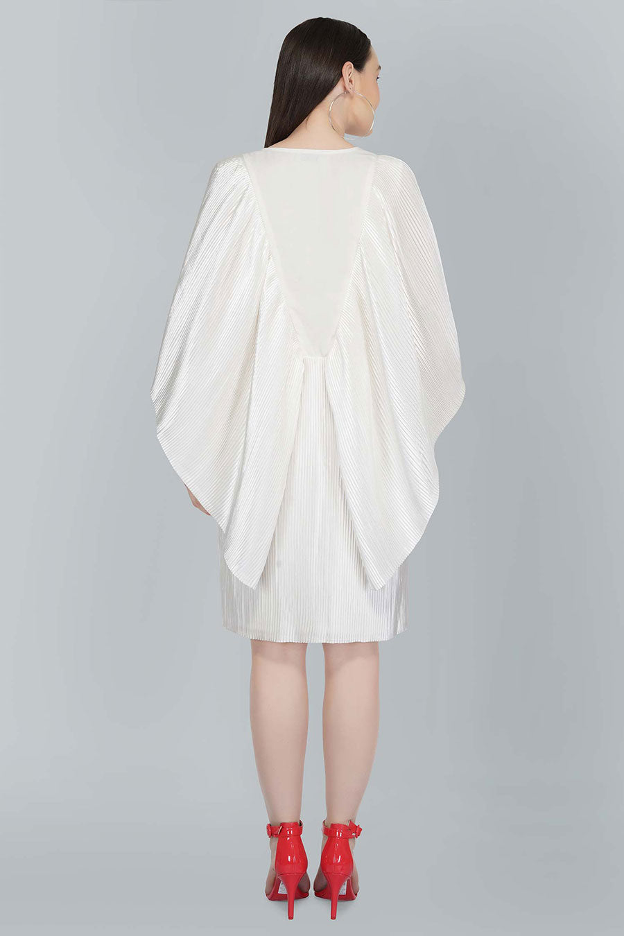 Flutter Sleeve White Satin Dress