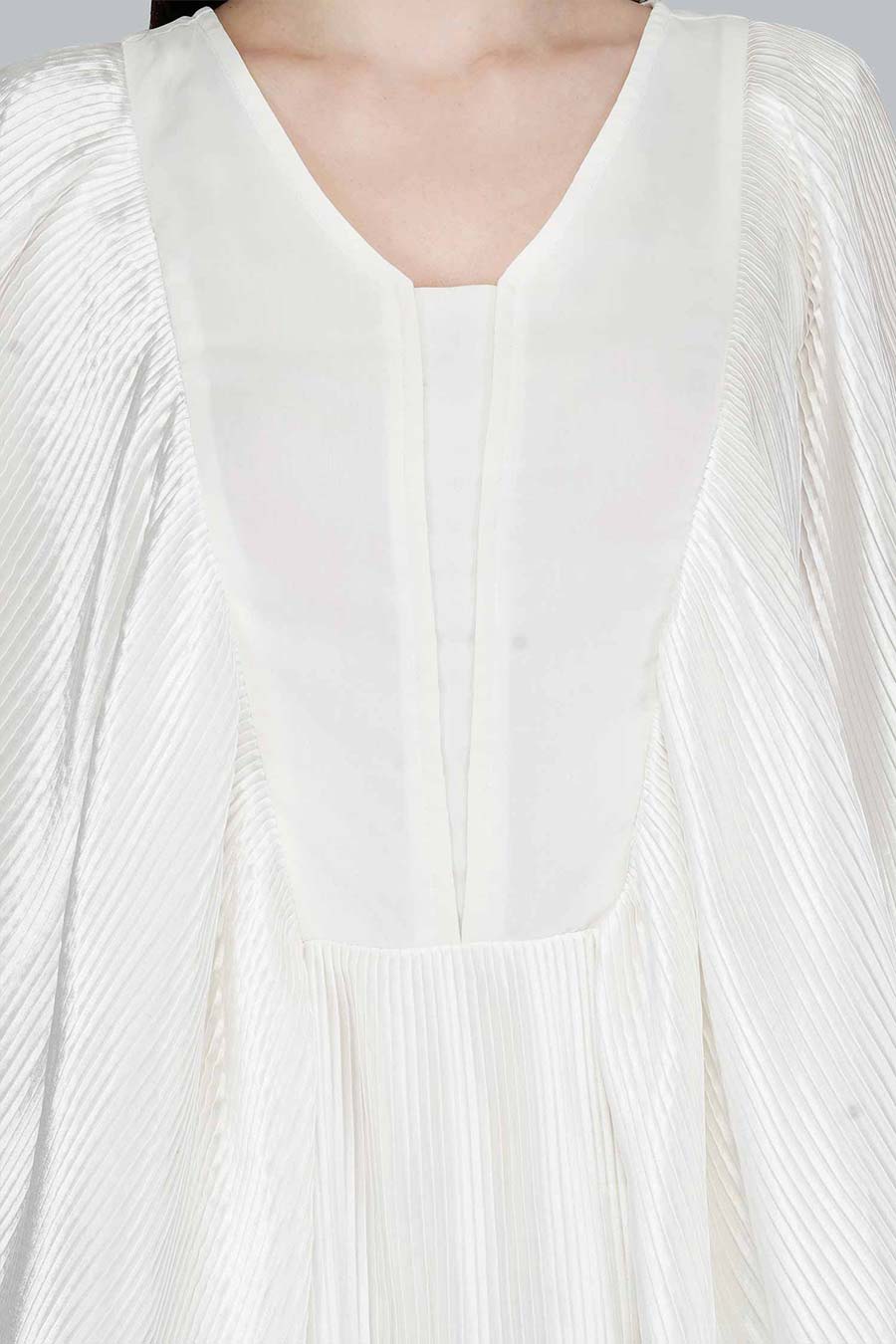 Flutter Sleeve White Satin Dress