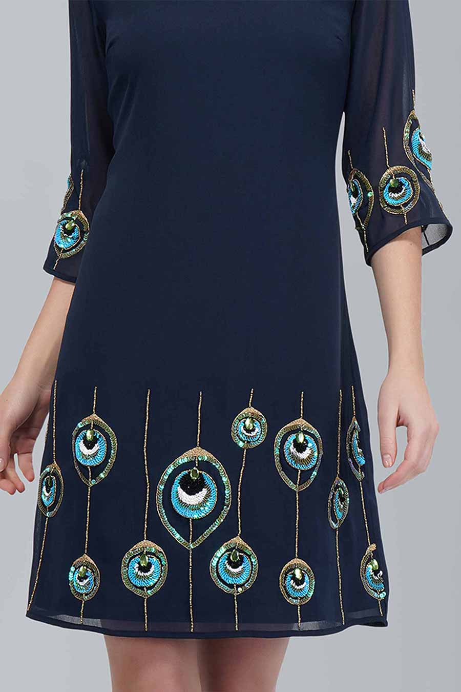 Peacock Motif Blue Tunic Dress