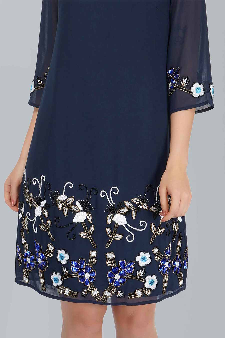 Floral Motif Blue Tunic Dress