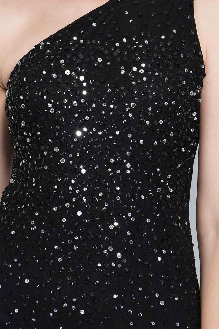 One Shoulder Embellished Black Dress