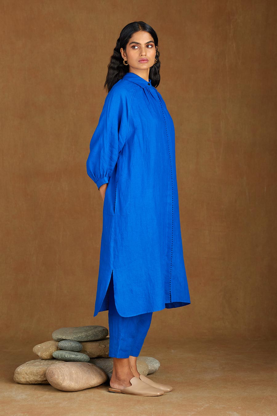 Blue Linen Kurta Set