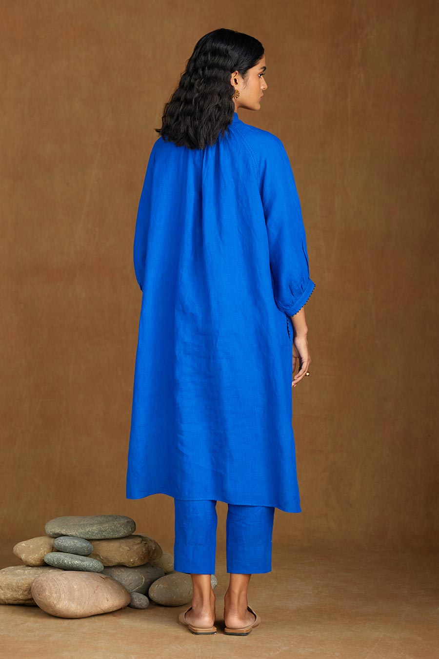 Blue Linen Kurta Set