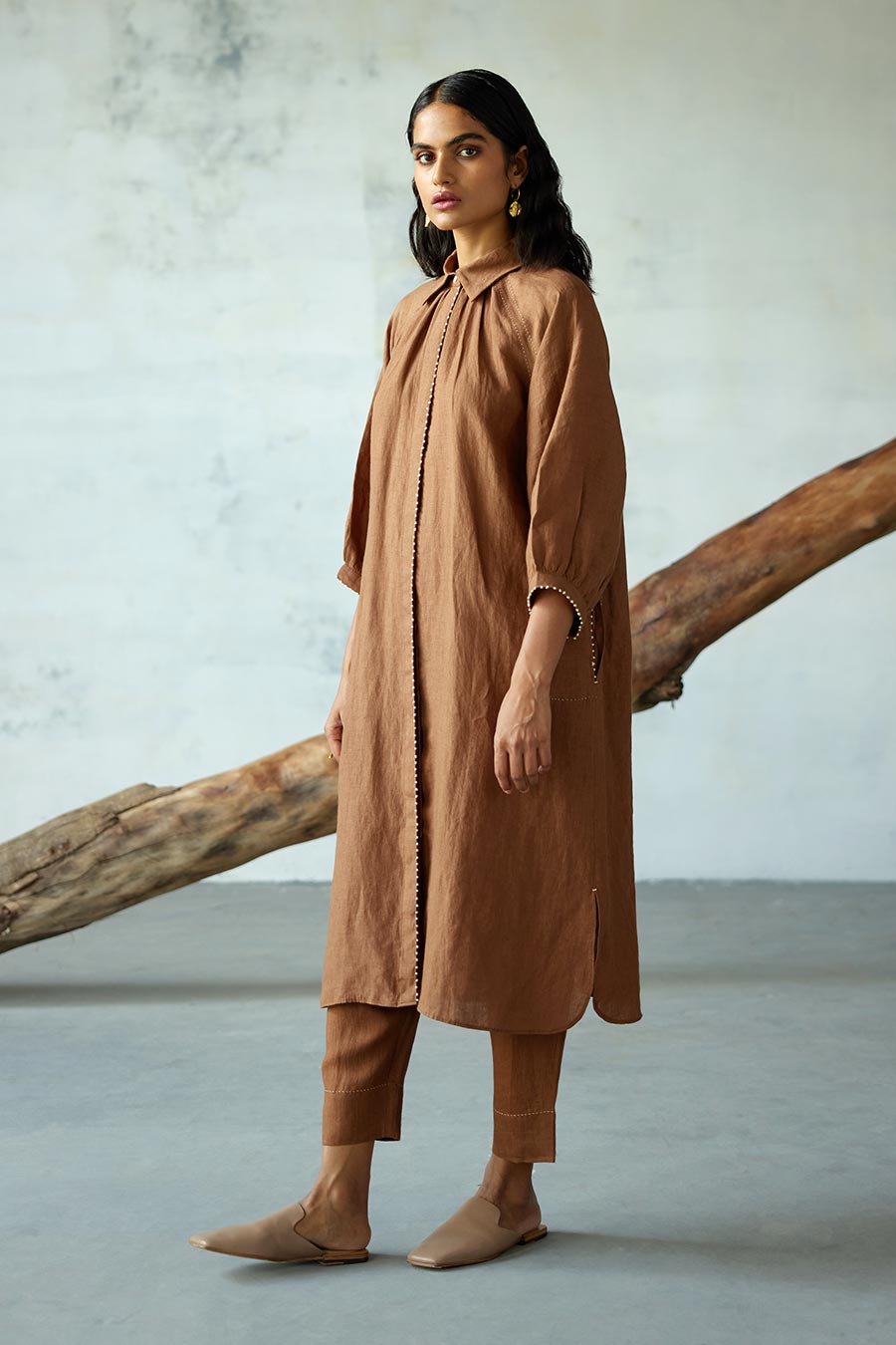 Brown Linen Kurta Set