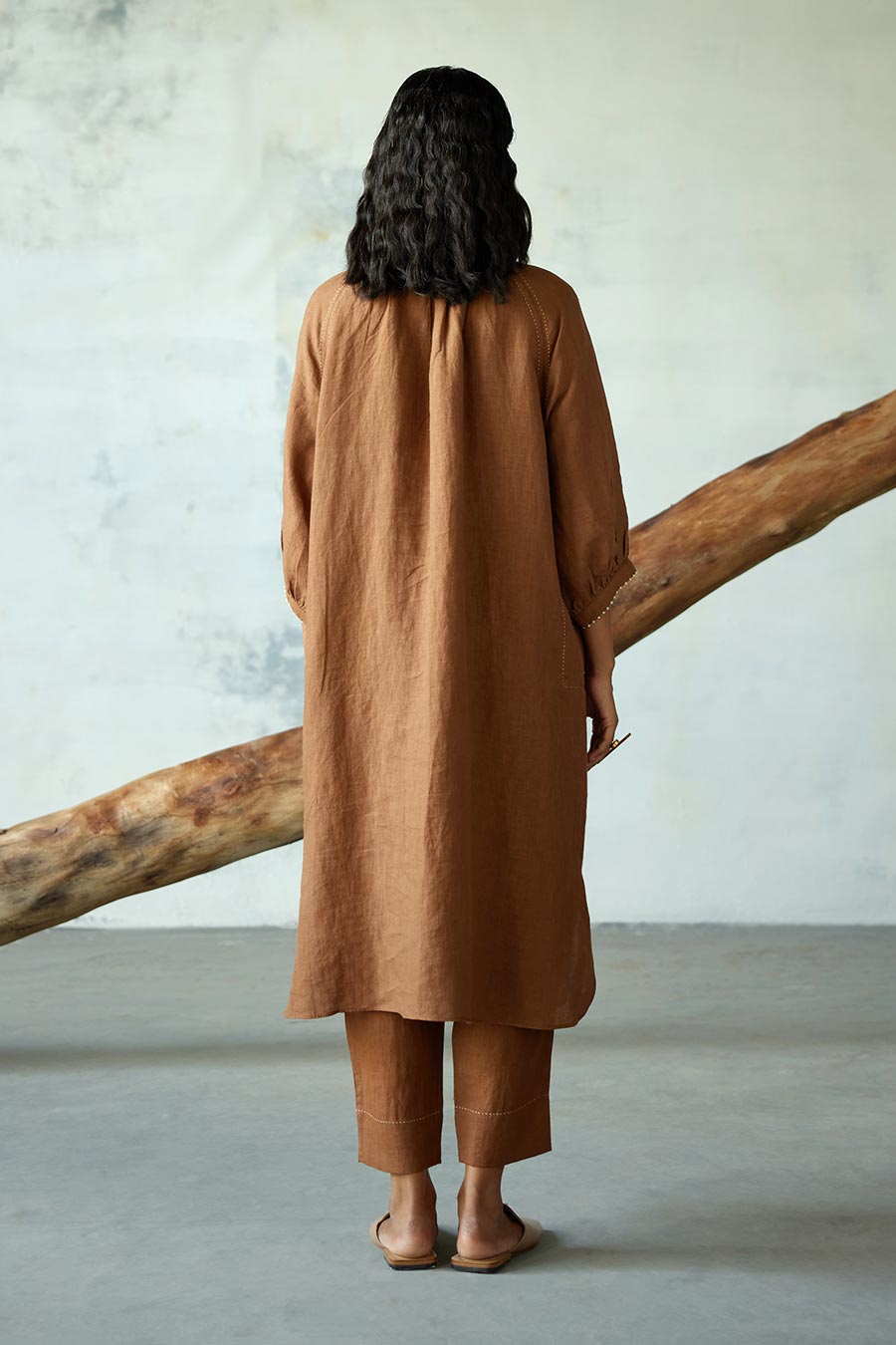 Brown Linen Kurta Set