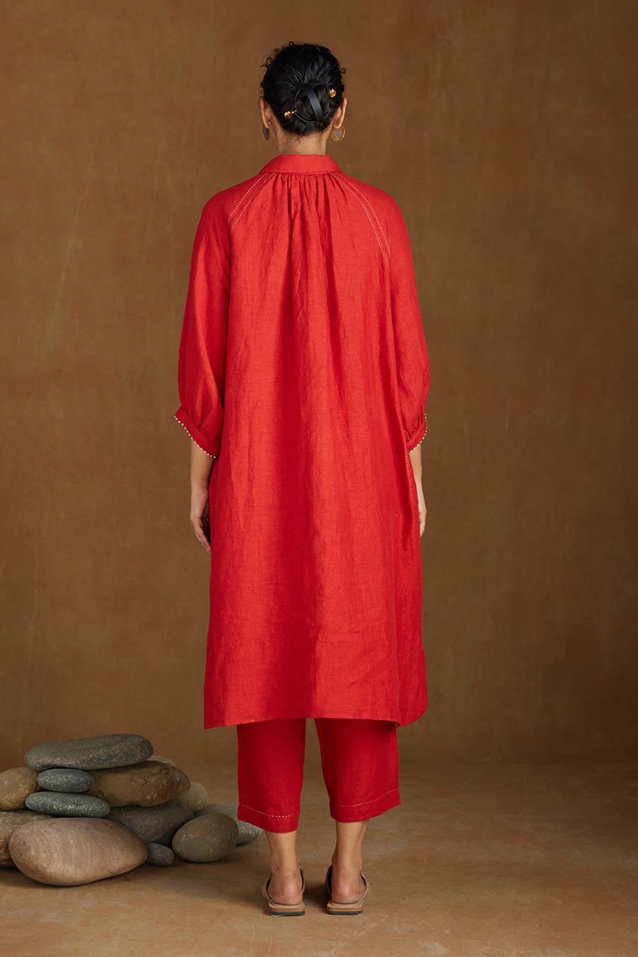 Red Linen Kurta Set