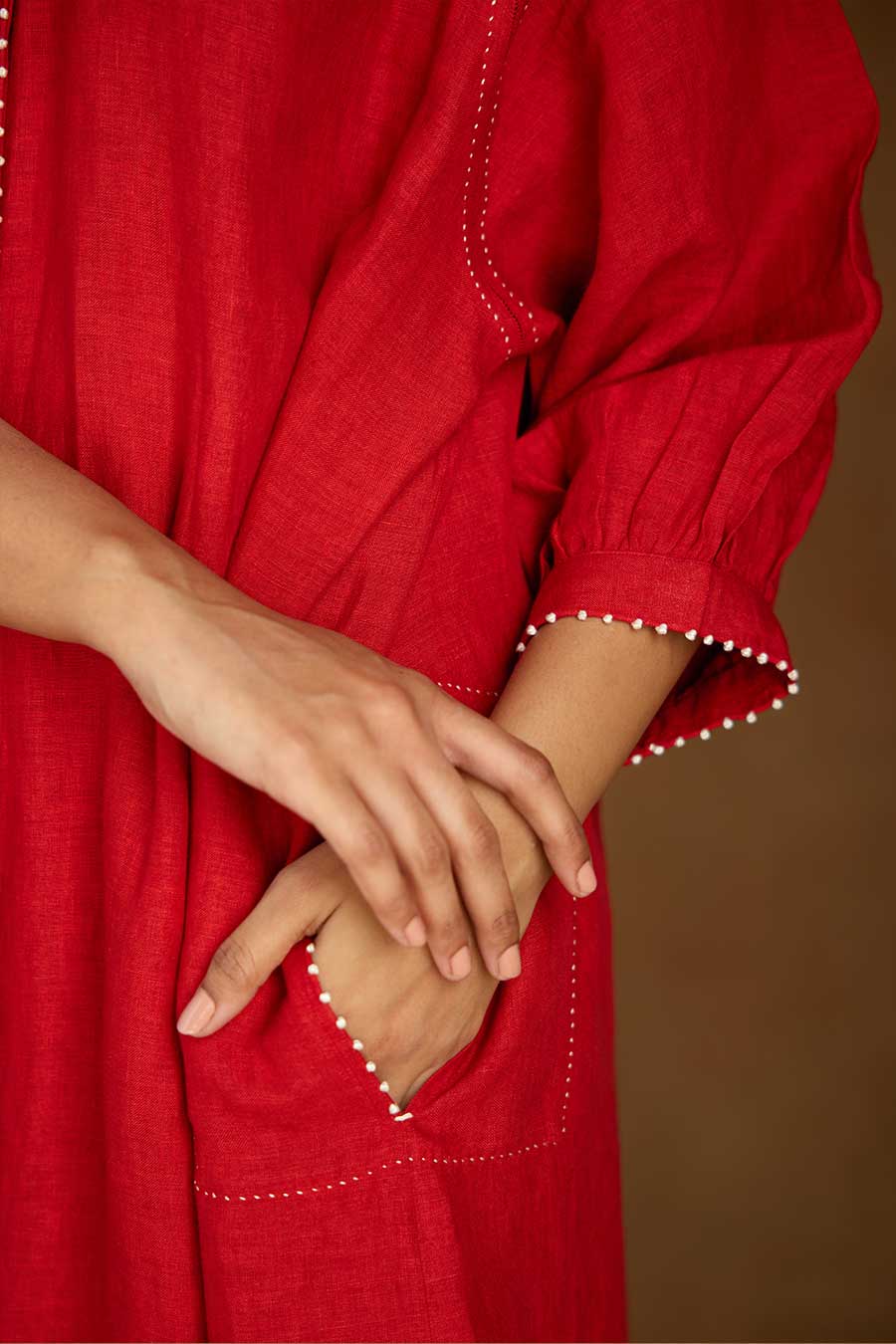 Red Linen Kurta Set