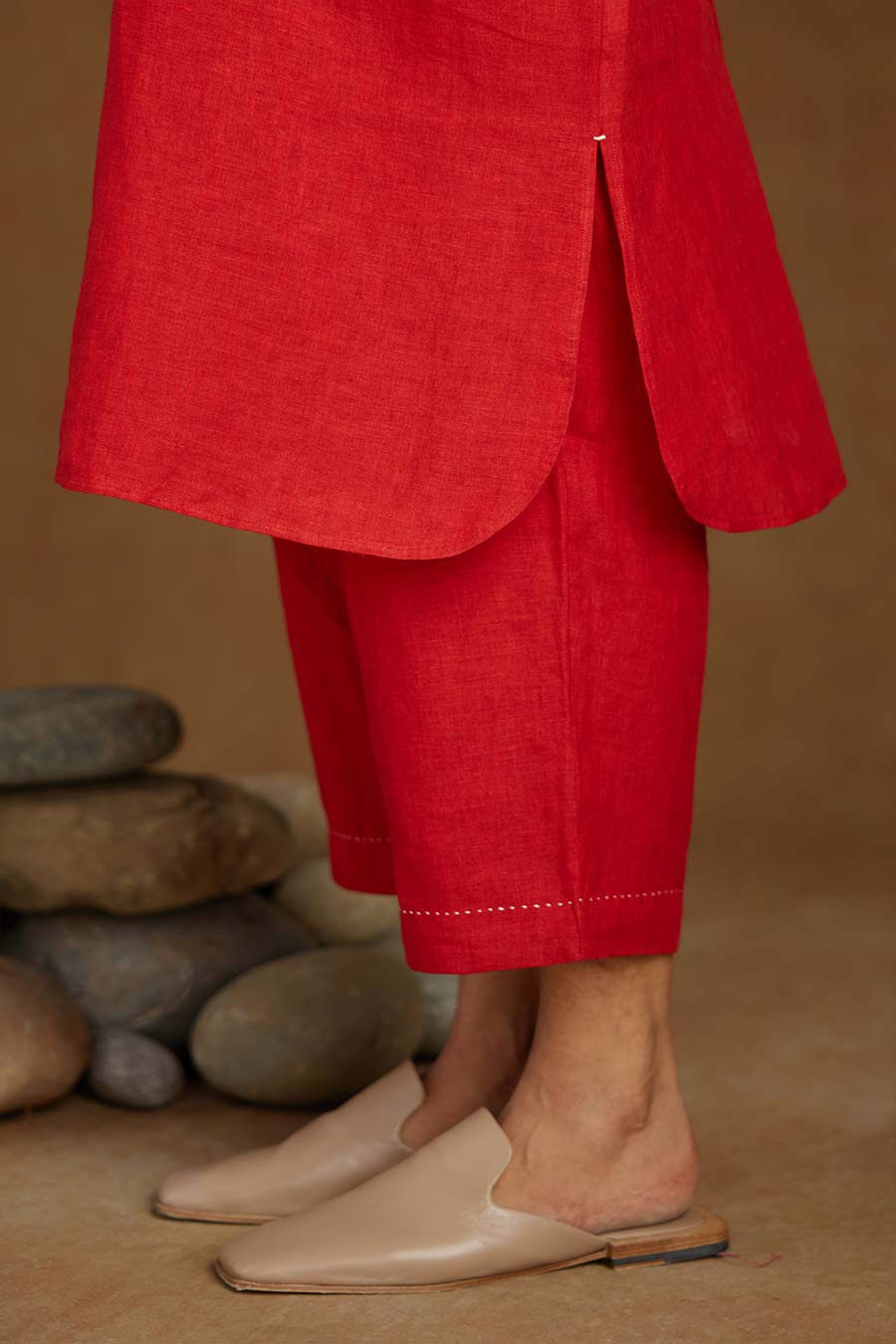 Red Linen Kurta Set