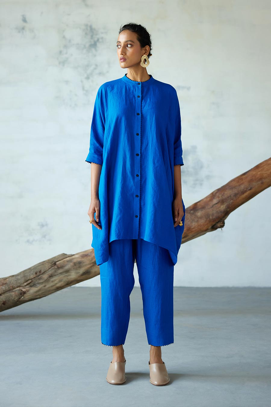 Blue Linen Kurta Set