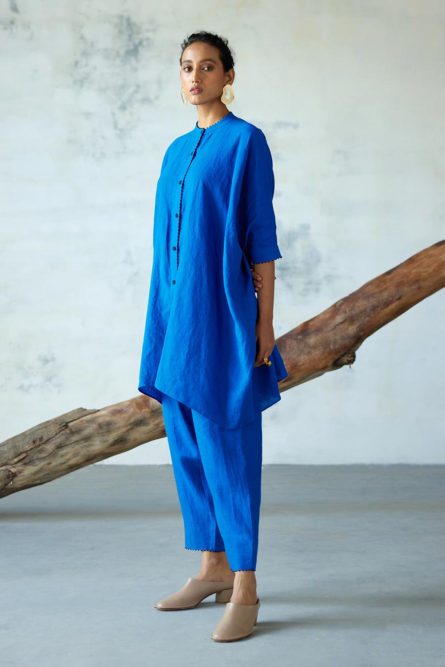 Blue Linen Kurta Set