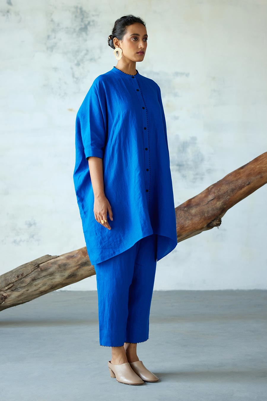 Blue Linen Kurta Set