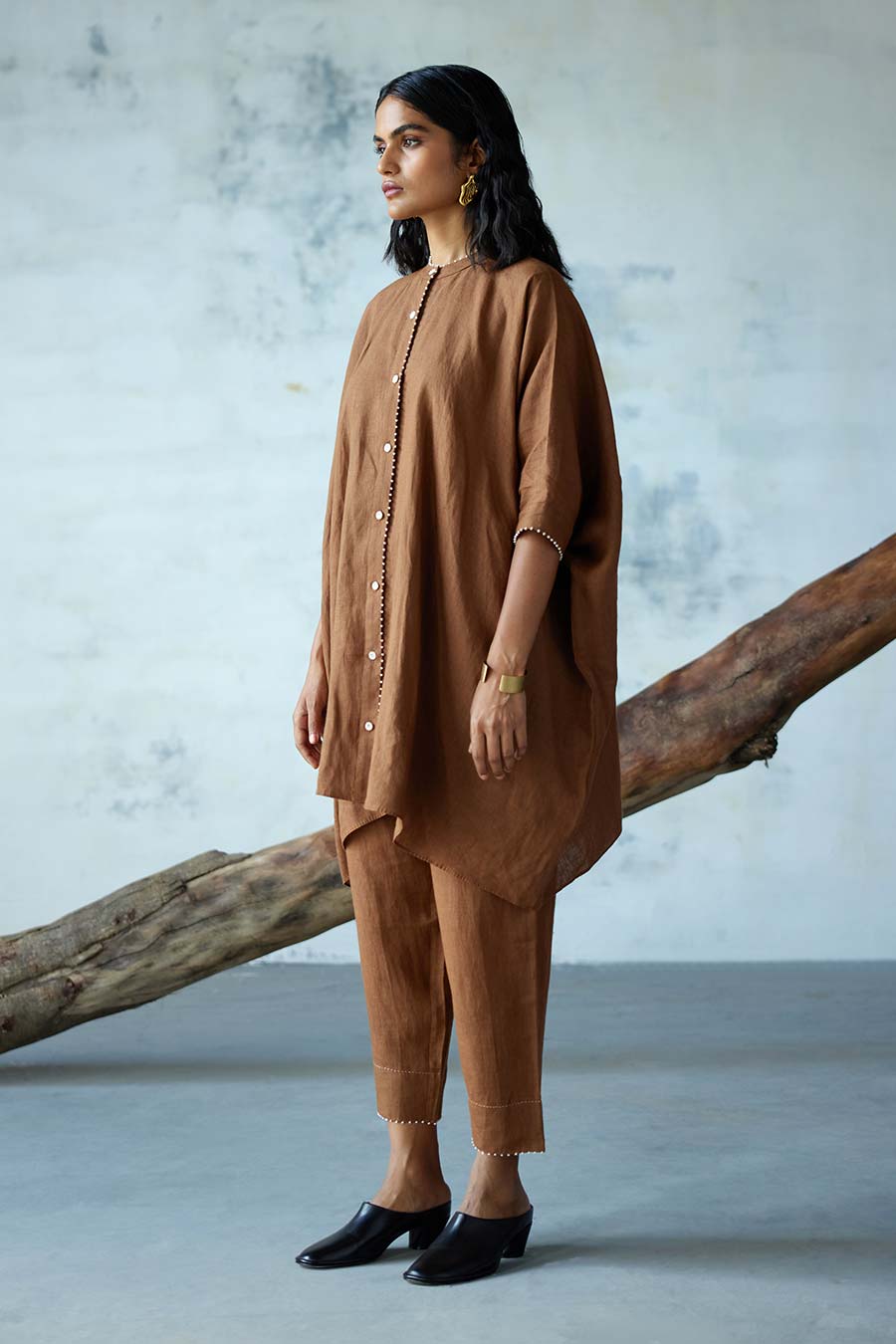 Brown Linen Kurta Set