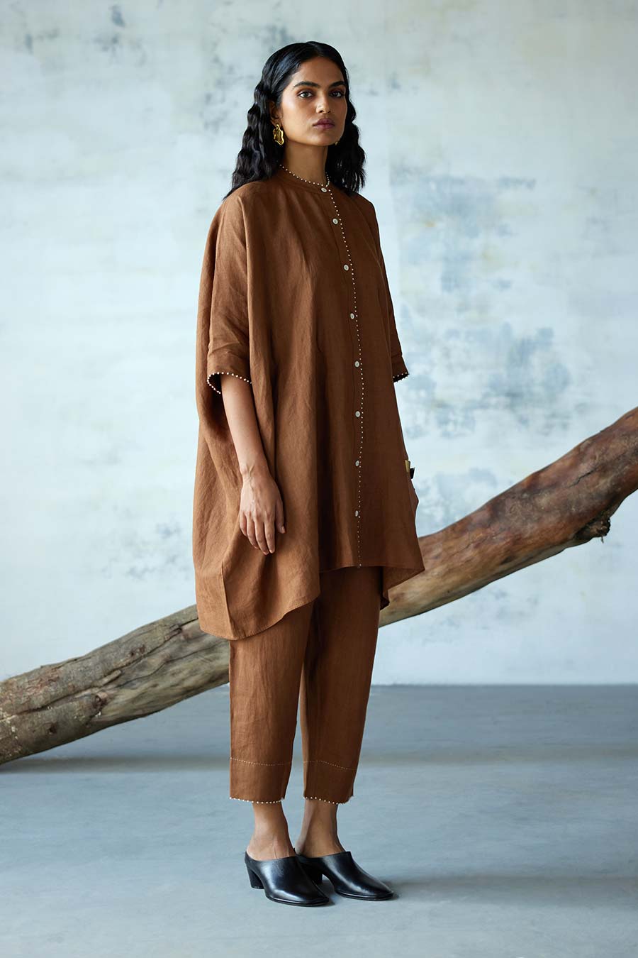 Brown Linen Kurta Set