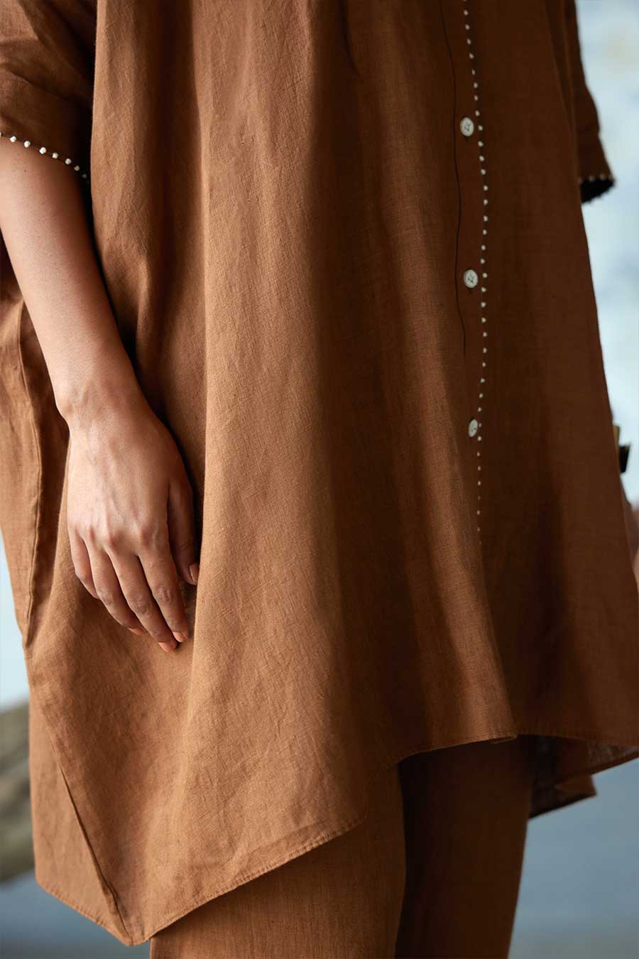 Brown Linen Kurta Set