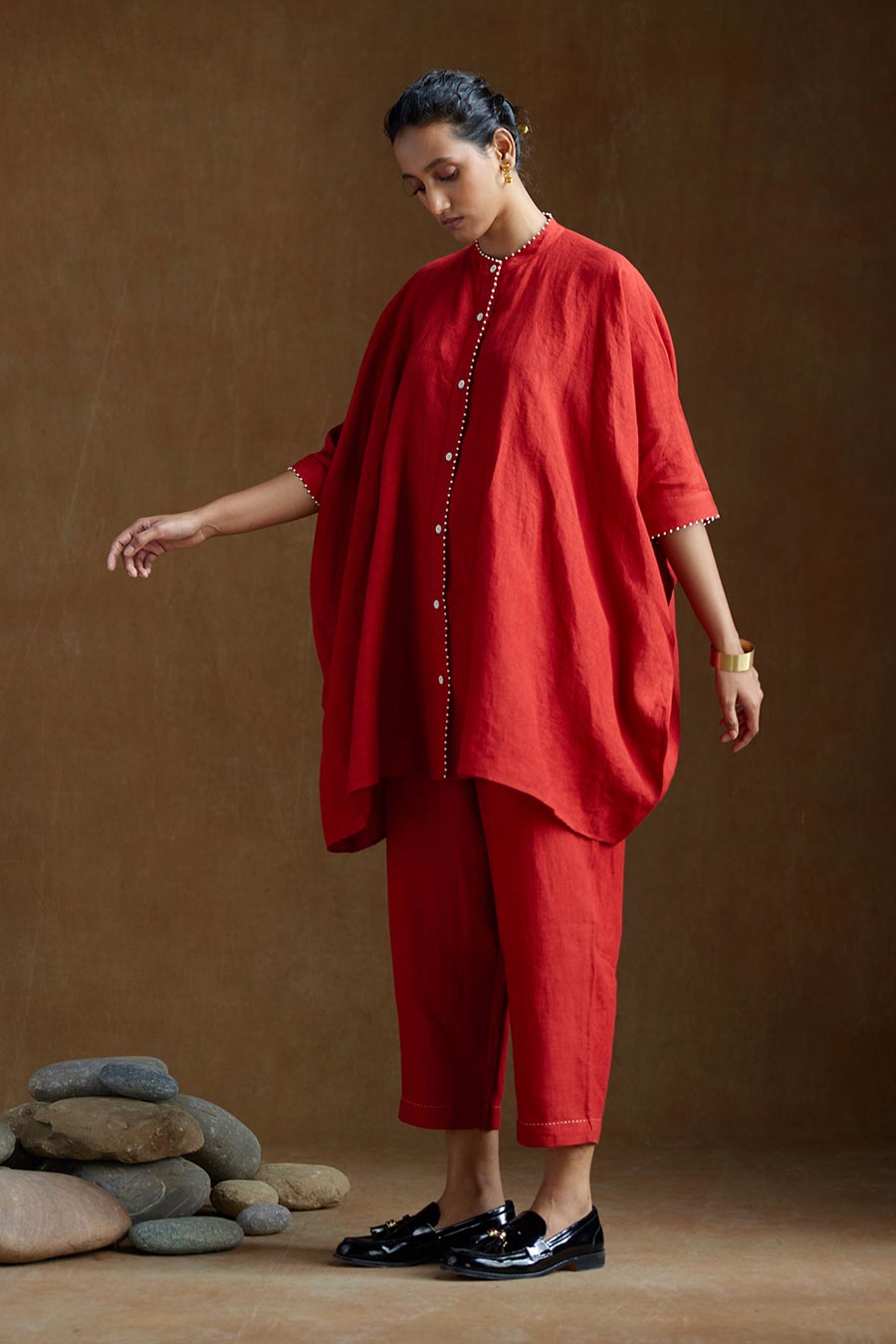 Red Linen Kurta Set