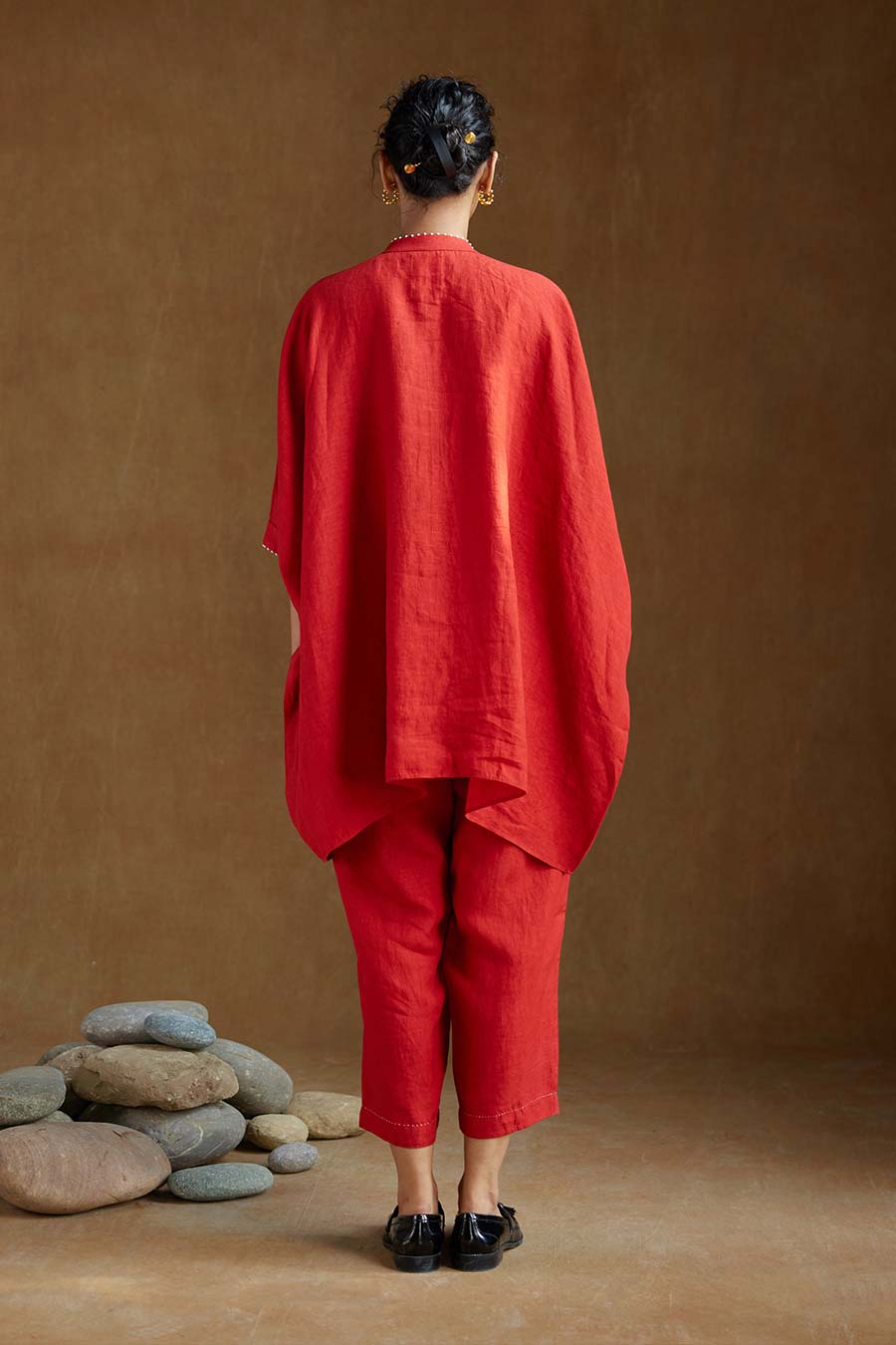 Red Linen Kurta Set