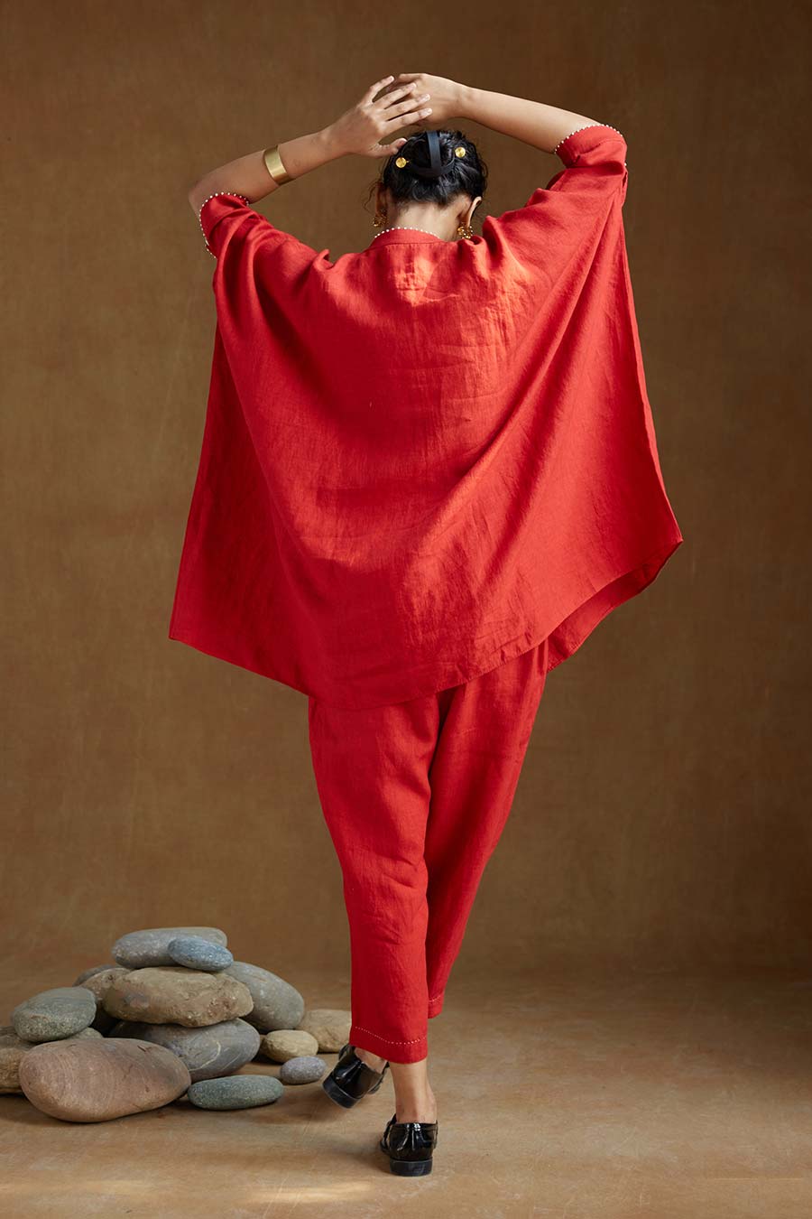 Red Linen Kurta Set