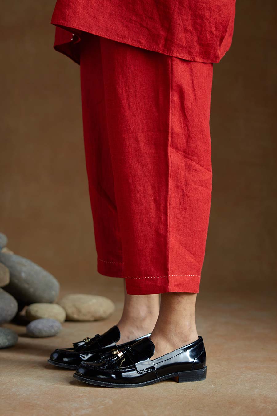 Red Linen Kurta Set