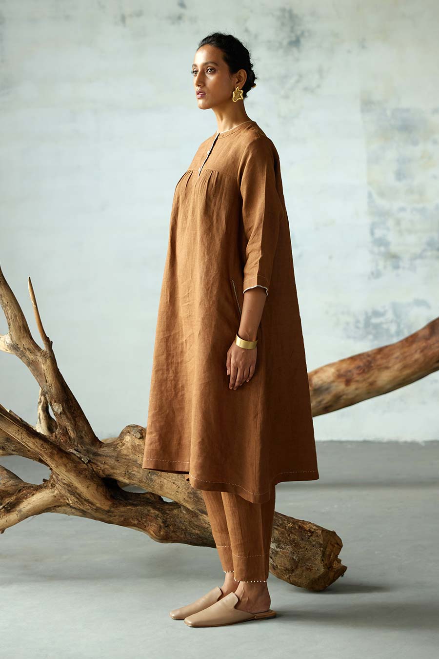 Brown Linen Kurta Set