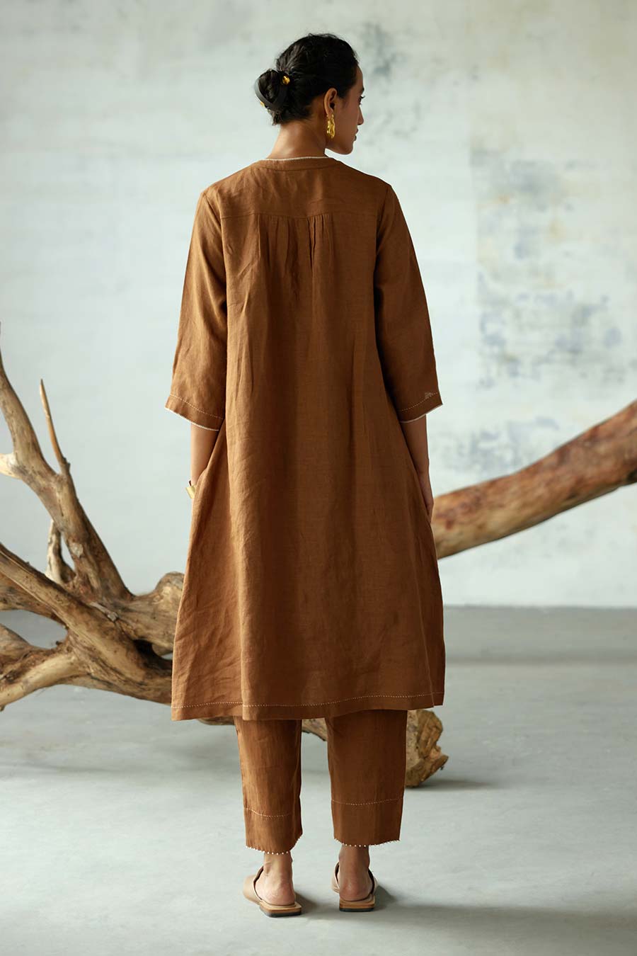 Brown Linen Kurta Set