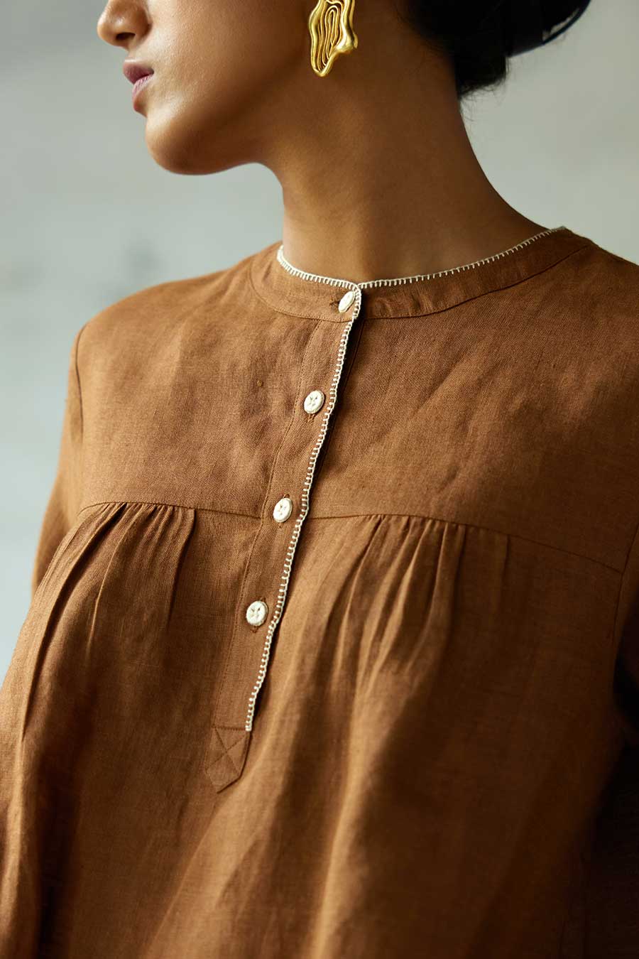 Brown Linen Kurta Set