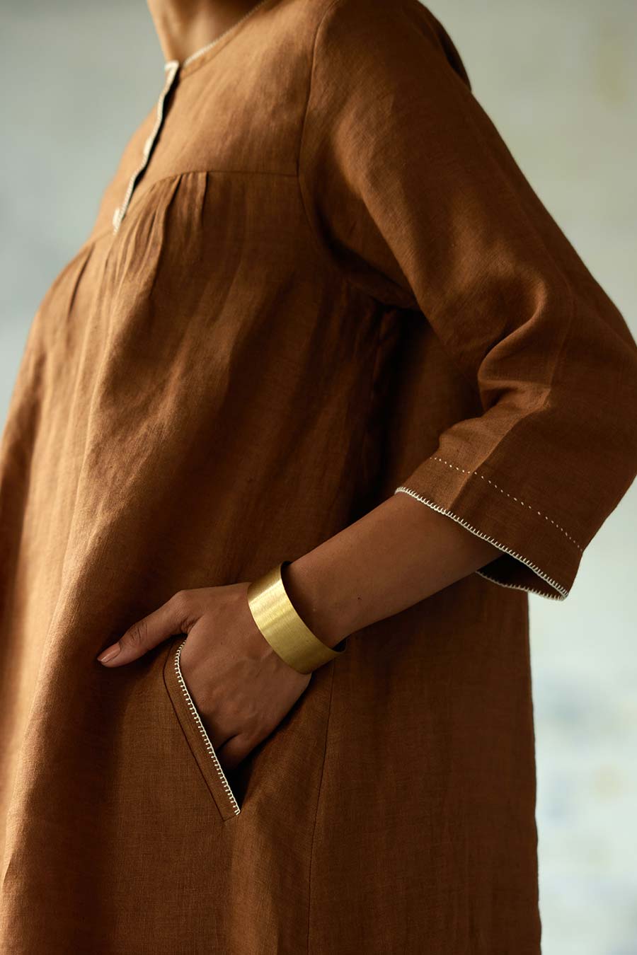 Brown Linen Kurta Set