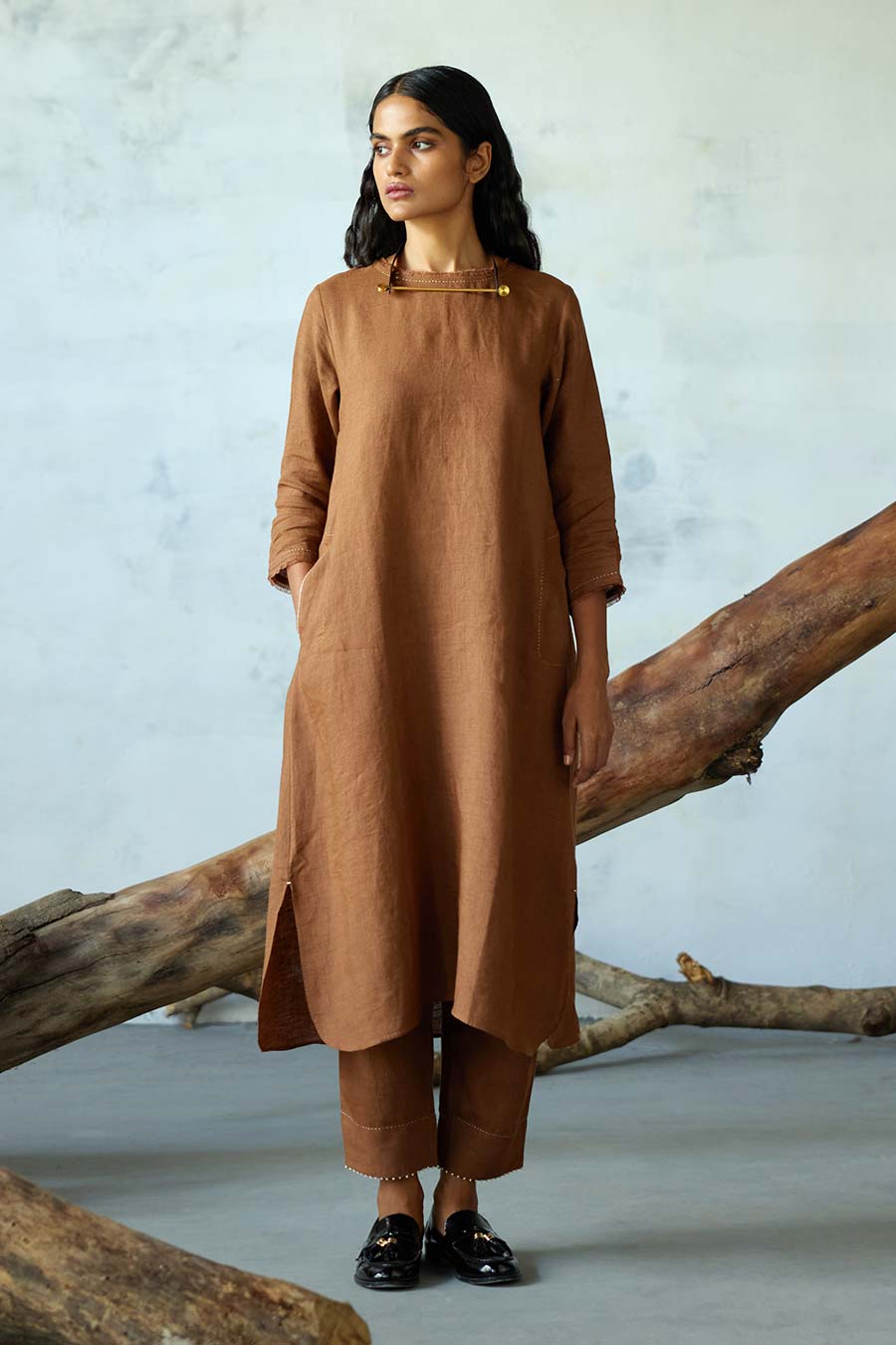 Brown Linen Kurta Set