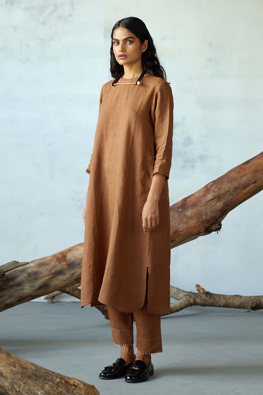 Brown Linen Kurta Set