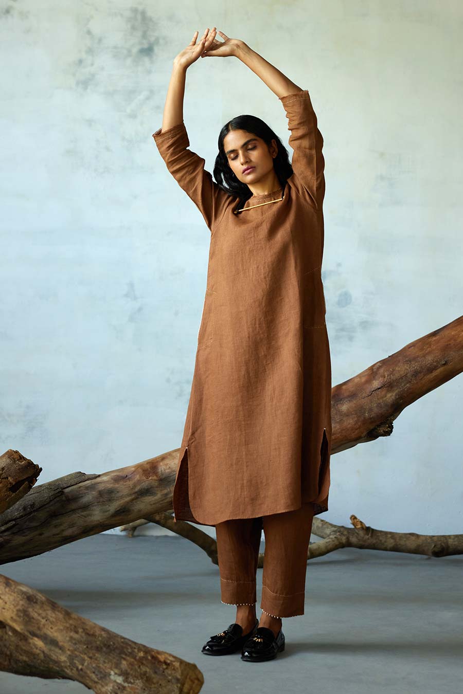 Brown Linen Kurta Set