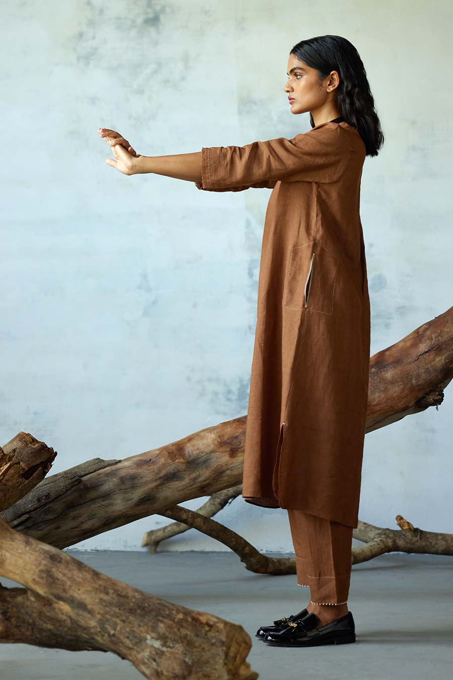 Brown Linen Kurta Set