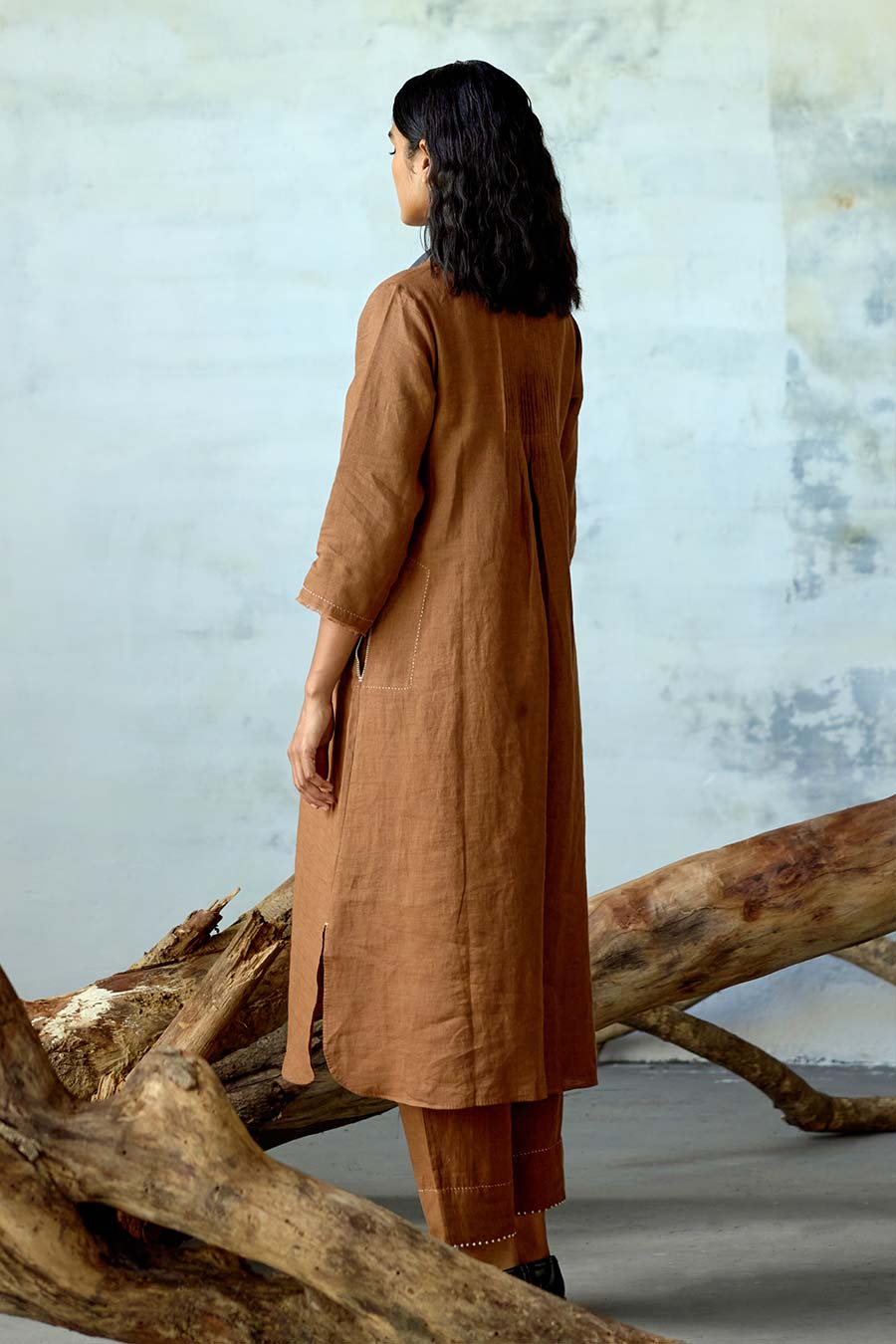 Brown Linen Kurta Set