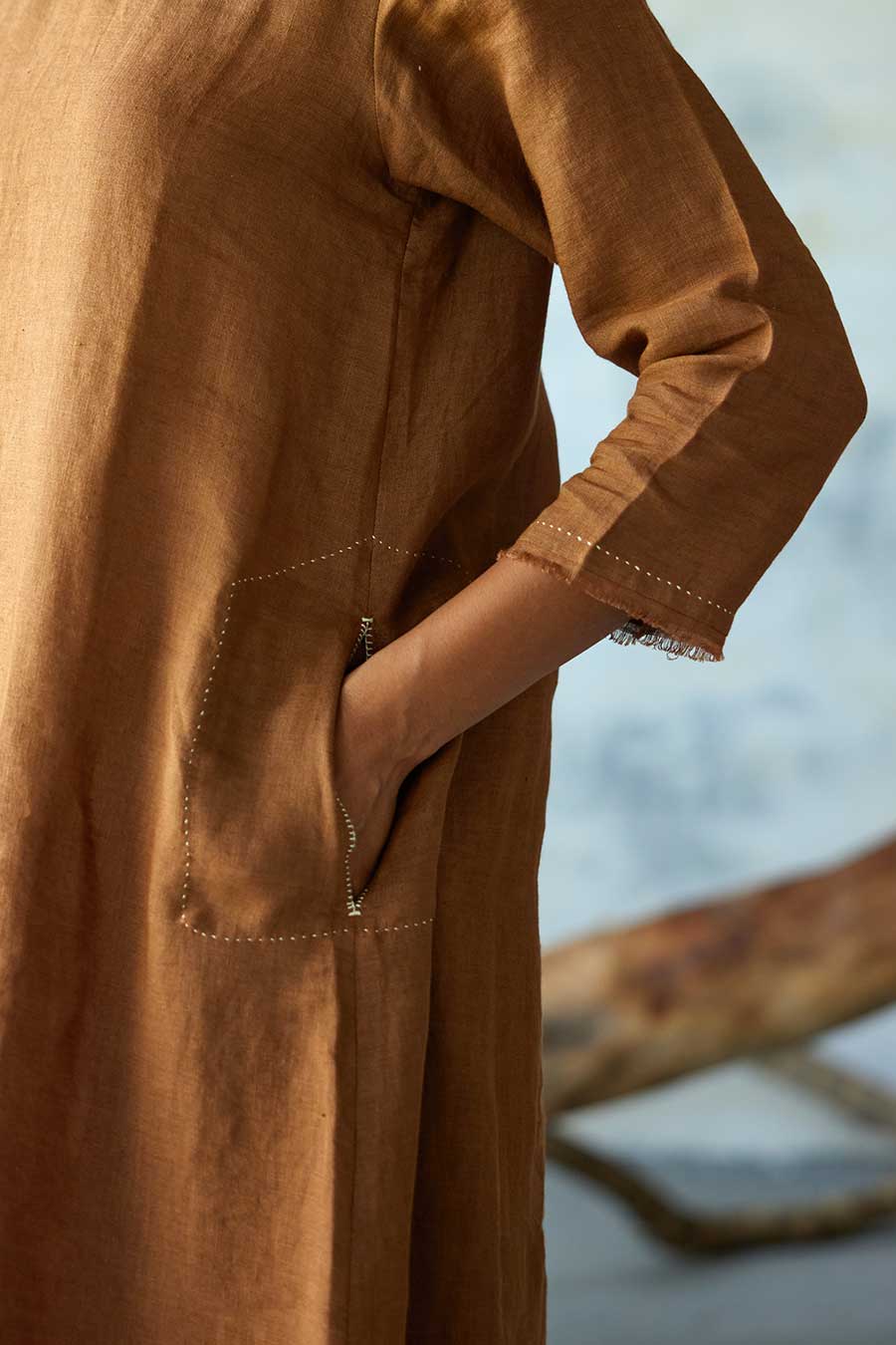 Brown Linen Kurta Set