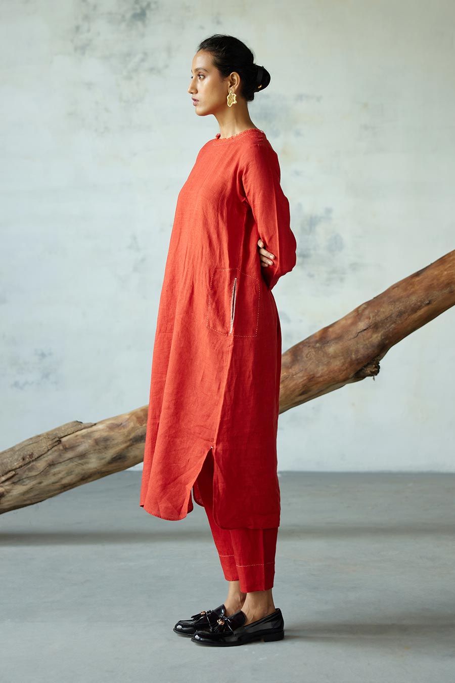 Red Linen Kurta Set