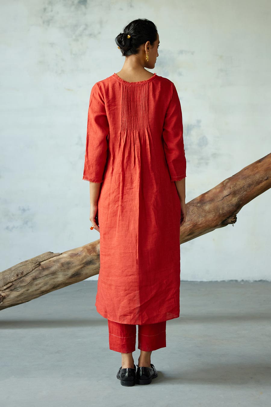 Red Linen Kurta Set