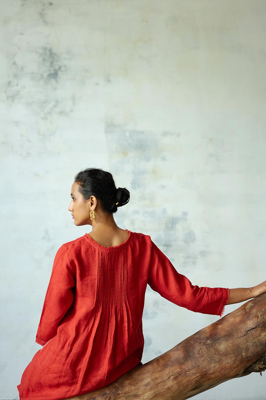 Red Linen Kurta Set