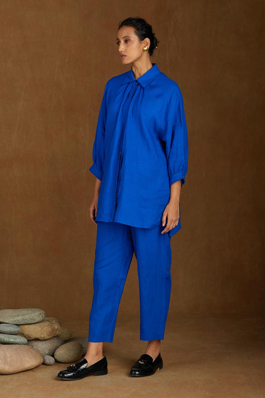 Blue Linen Kurta Set