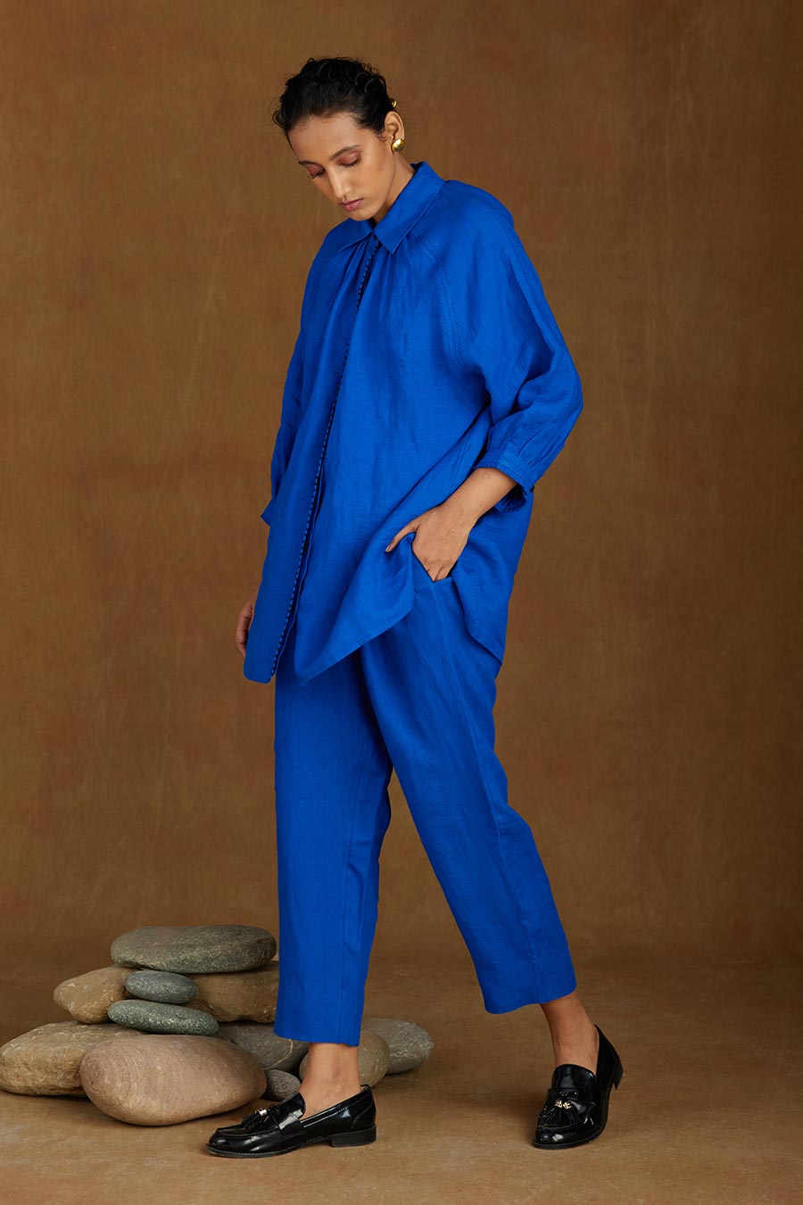 Blue Linen Kurta Set