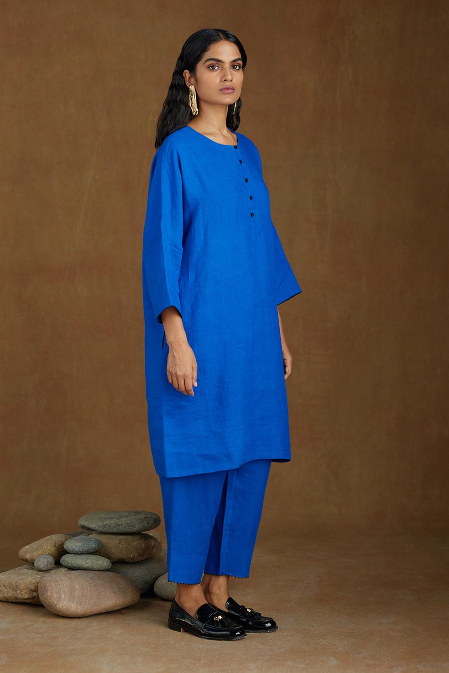 Blue Linen Kurta Set