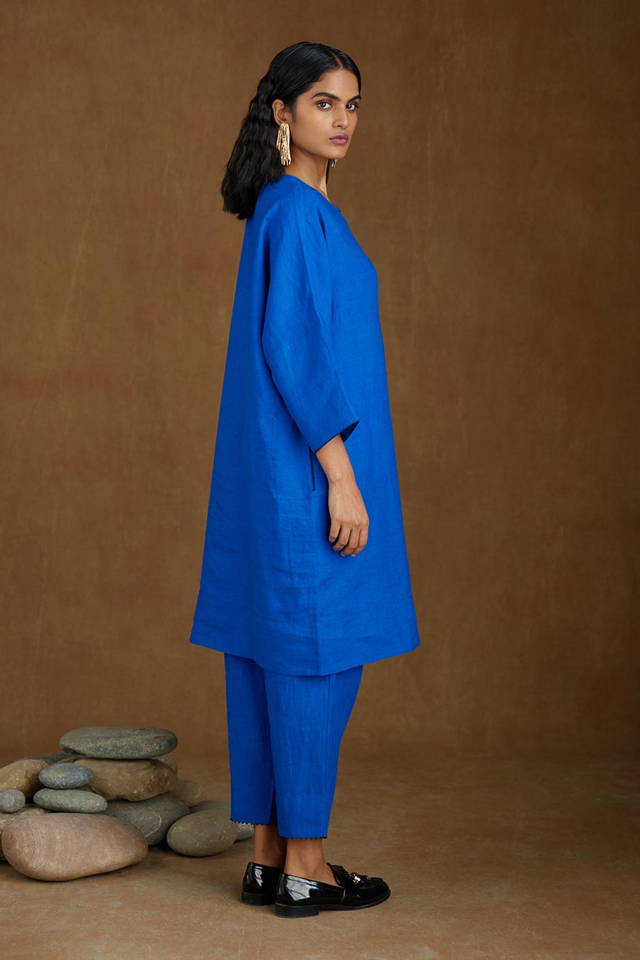 Blue Linen Kurta Set