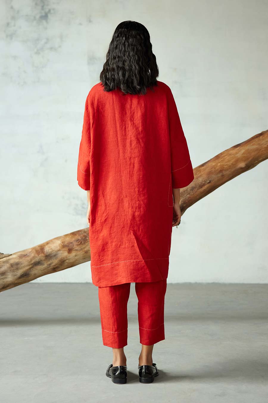 Red Linen Kurta Set