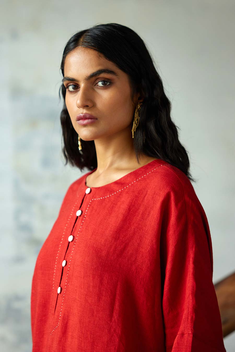 Red Linen Kurta Set