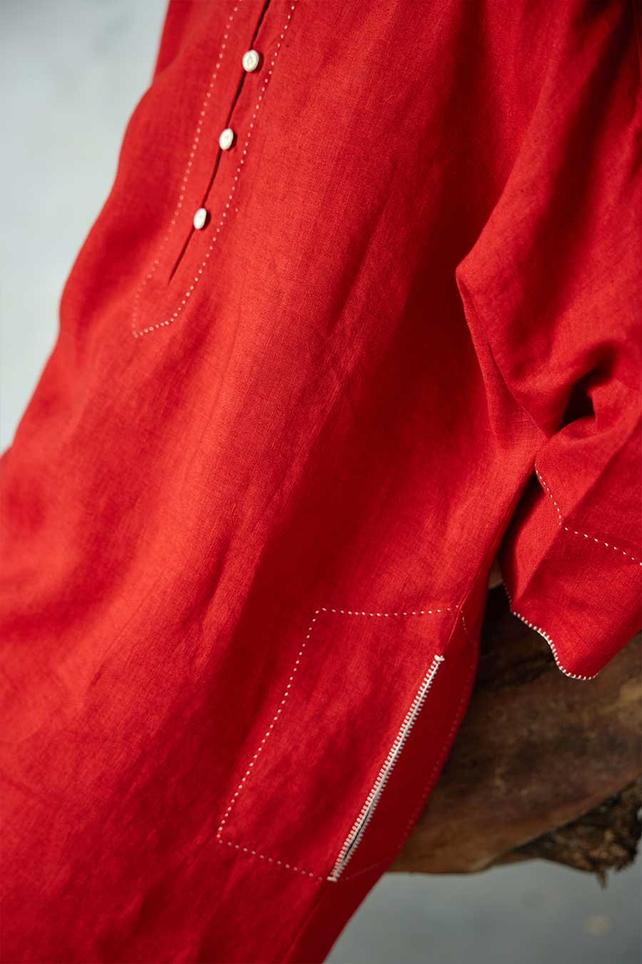 Red Linen Kurta Set