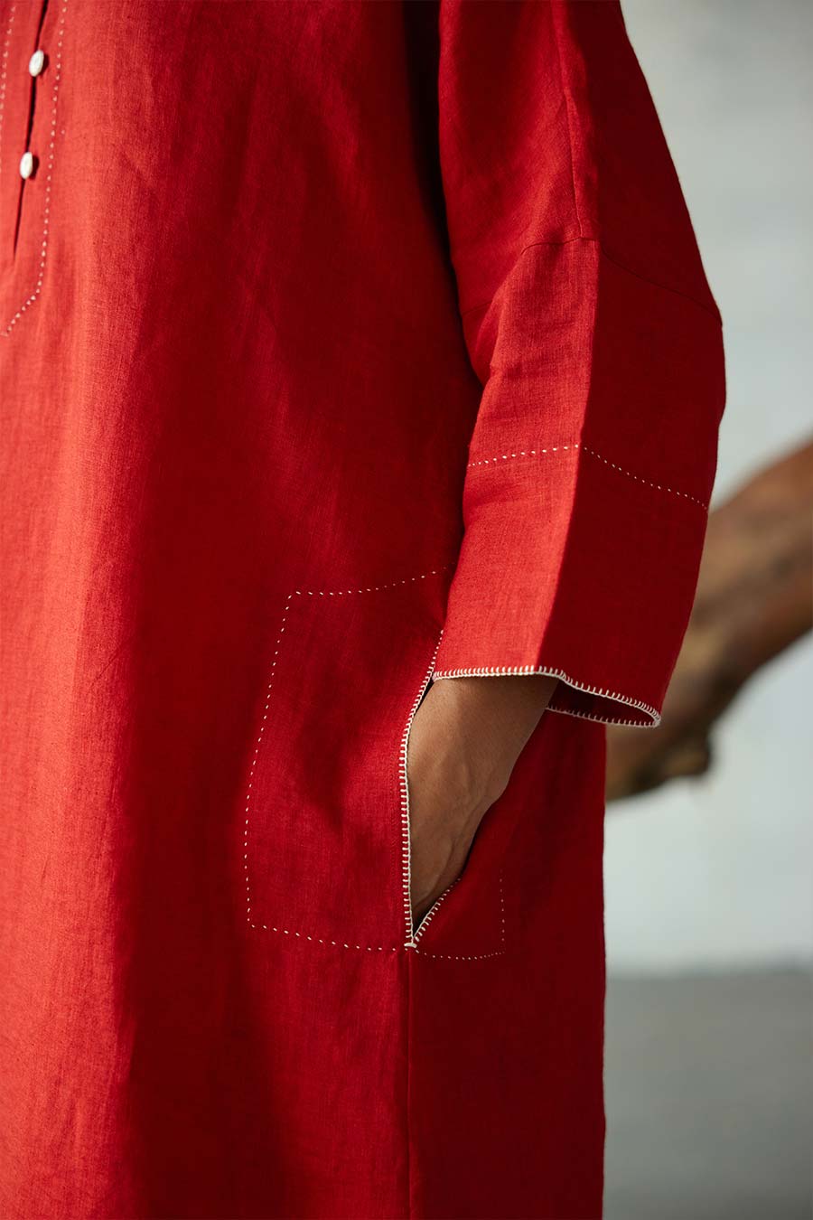 Red Linen Kurta Set