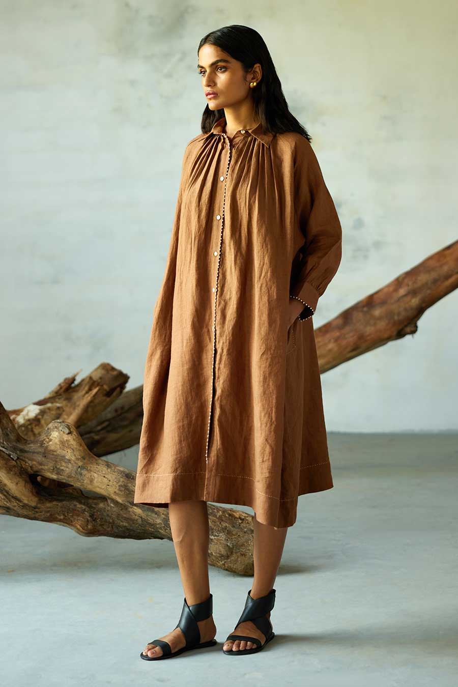 Brown Linen Dress